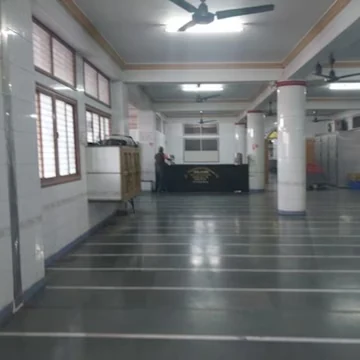 Pillared dining hall at Shree Harikrishna Bhuvan
